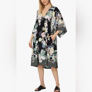 Johnny Was Black Floral V-Neck Easy Cover-Up Dress CSW9023BJ Women’s Sz XL